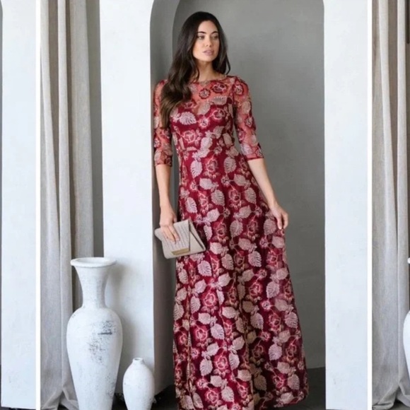 Maniju Elegant Red Floral Lace Dress - Picture 4 of 7